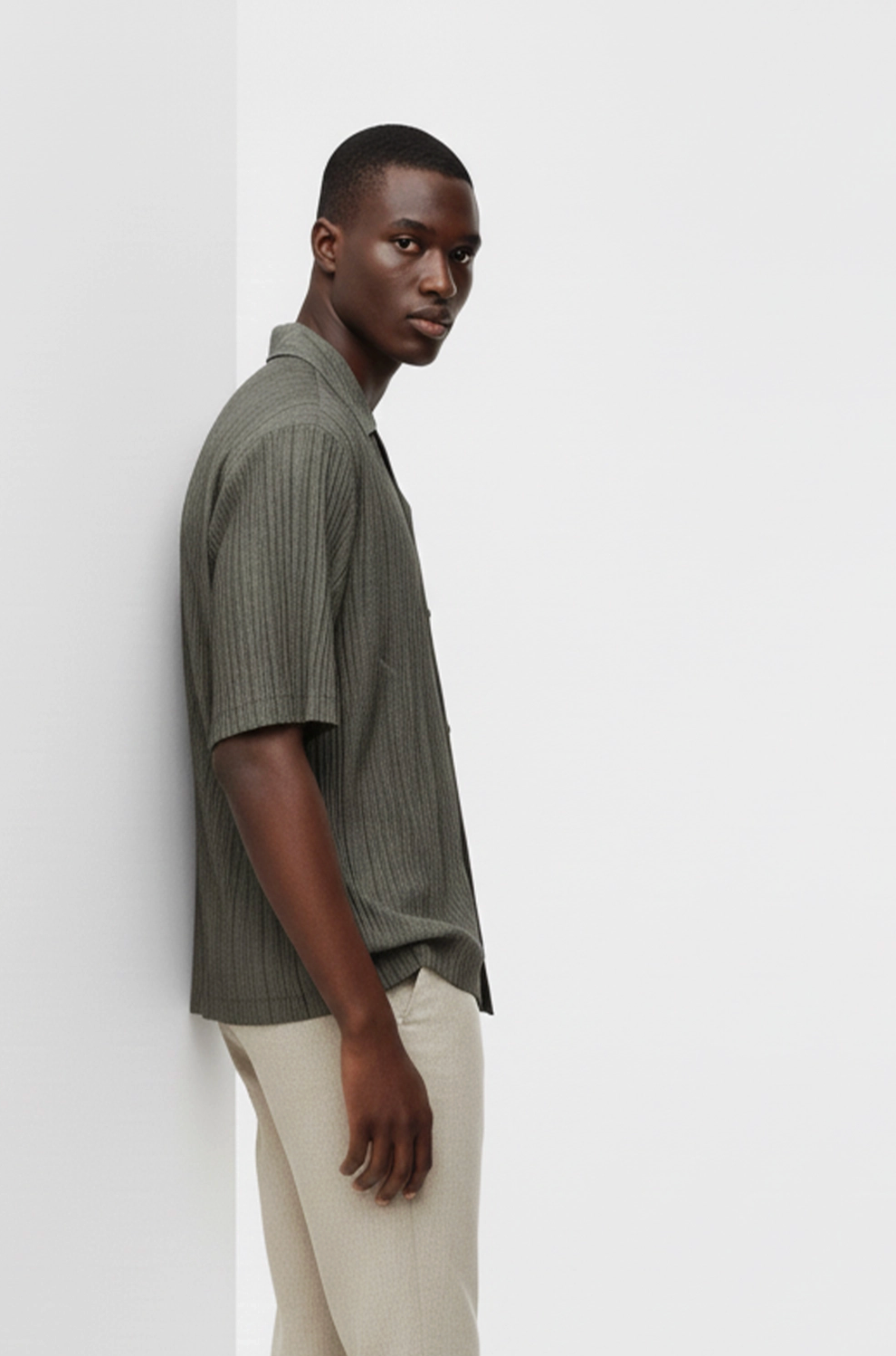 Olive Camp Crimp Button Up