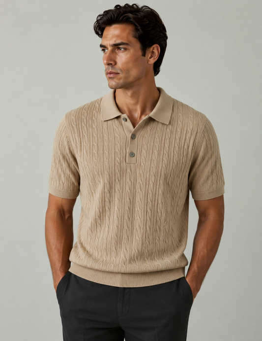 Sand Cable Knit Short Sleeve Sweater