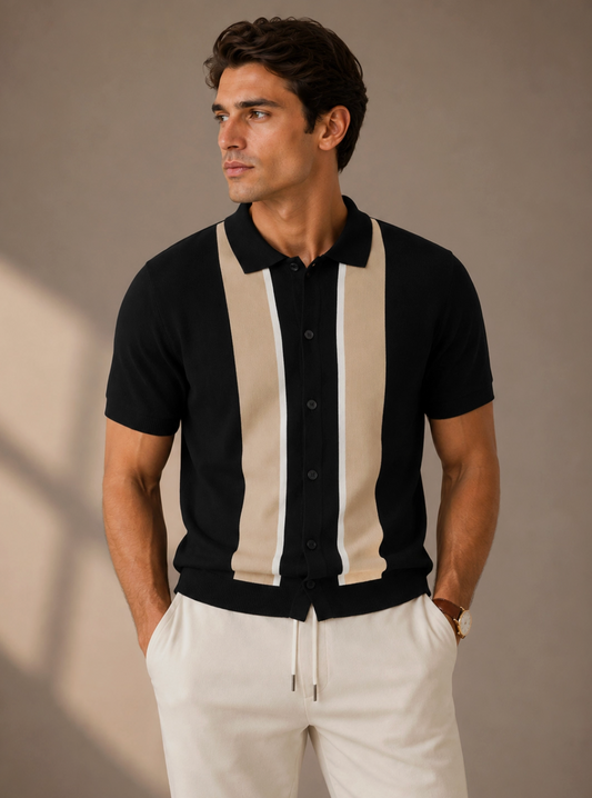 Stripe Button Up Sweater Polo