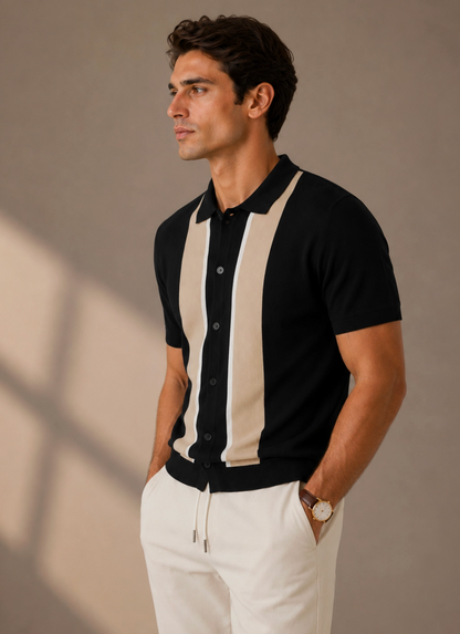 PREORDER Stripe Button Up Sweater Polo
