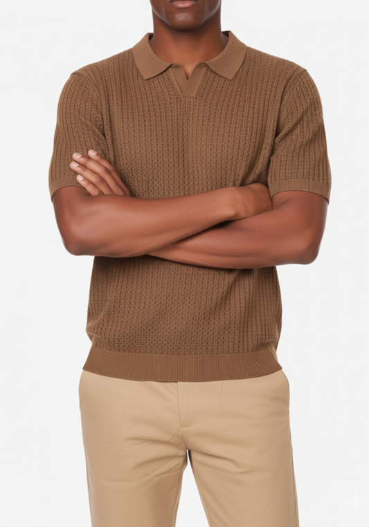 Textured Brown Polo Summer Sweater