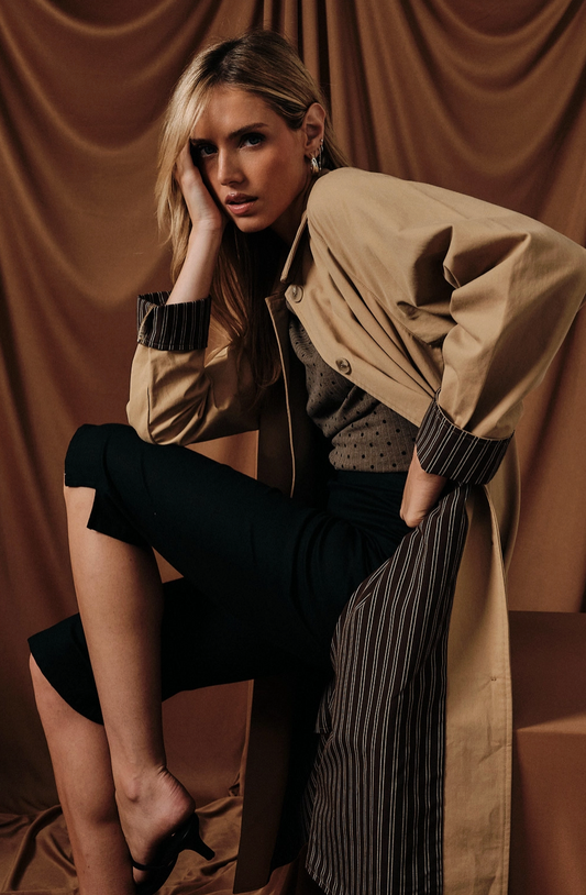 Button Down Trench Coat with Interior Stripe