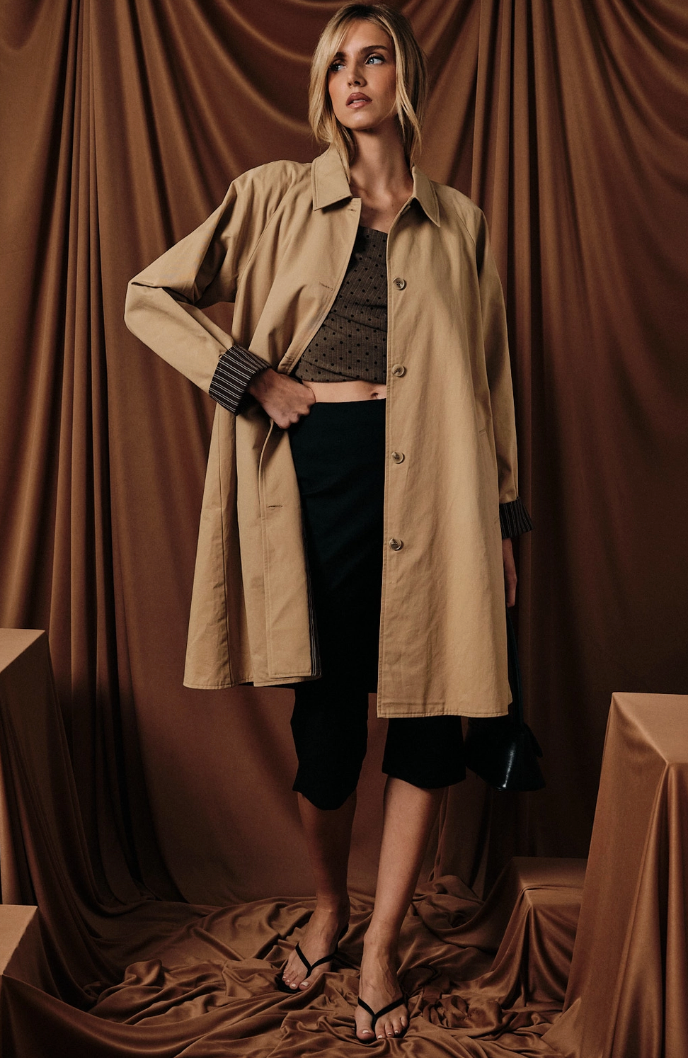 Button Down Trench Coat with Interior Stripe