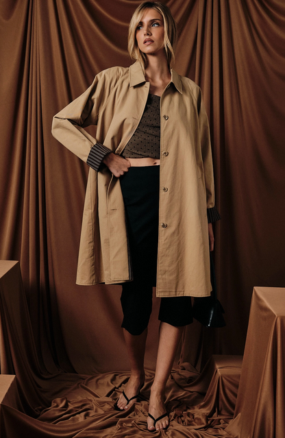Button Down Trench Coat with Interior Stripe