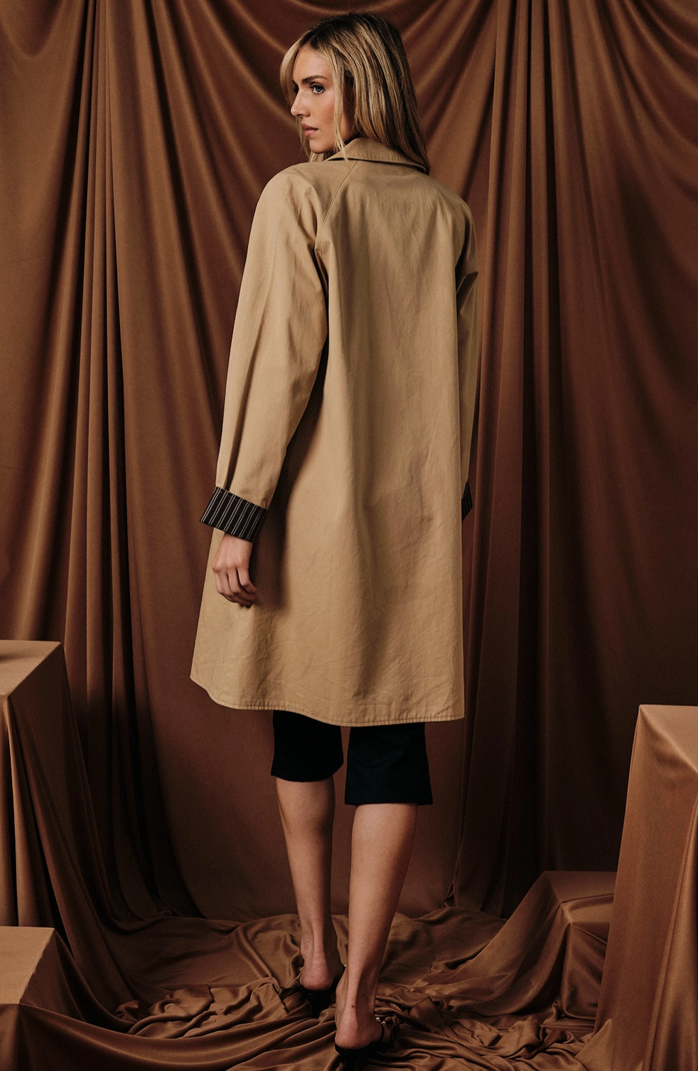 Button Down Trench Coat with Interior Stripe