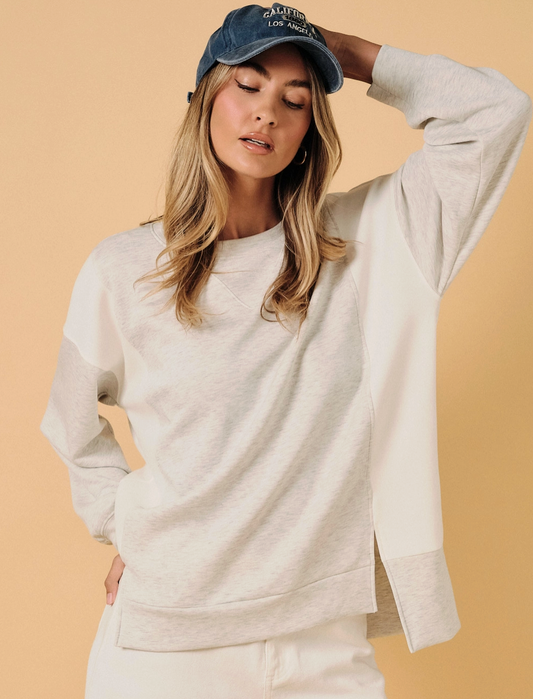 Crew Neck Long Sleeve Color Block Oversize Top