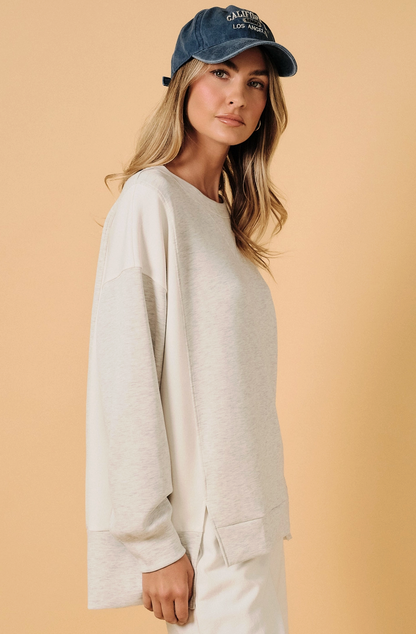 Crew Neck Long Sleeve Color Block Oversize Top