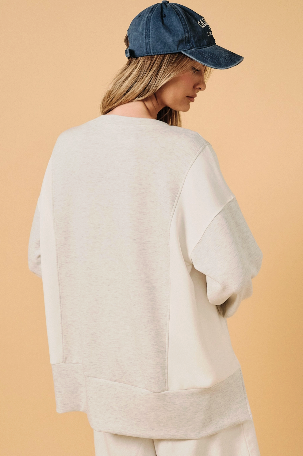 Crew Neck Long Sleeve Color Block Oversize Top