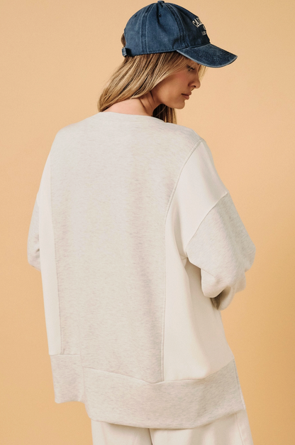 Crew Neck Long Sleeve Color Block Oversize Top