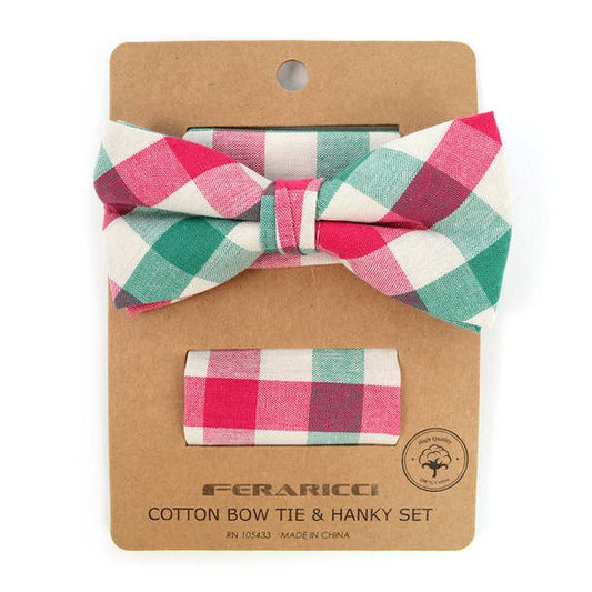 Pink Green Bow Tie & Pocket Square