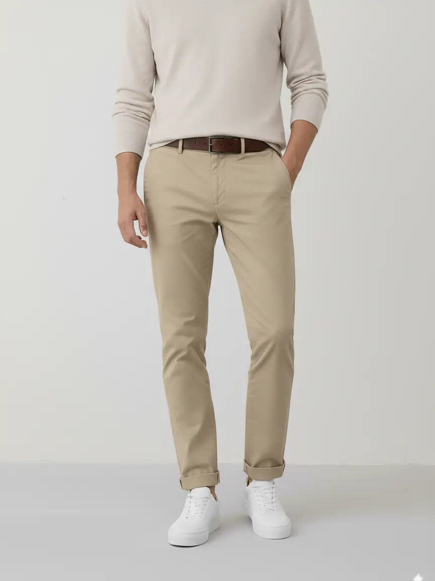 Khaki Chino Stretch Twill Pants