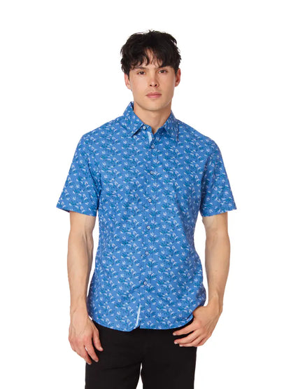 Printed Woven Cotton Shirt - Blue